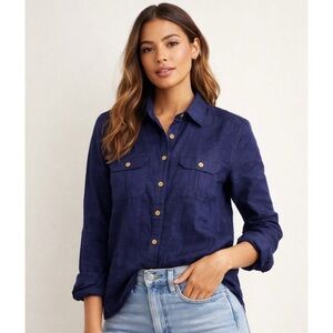 Ralph Lauren Exclusive Navy Blue Linen Button-Down Shirt